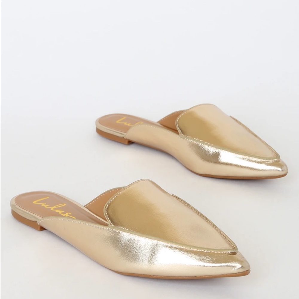NWT Lulus Joelle Gold Loafer Slides Flats - Picture 3 of 4